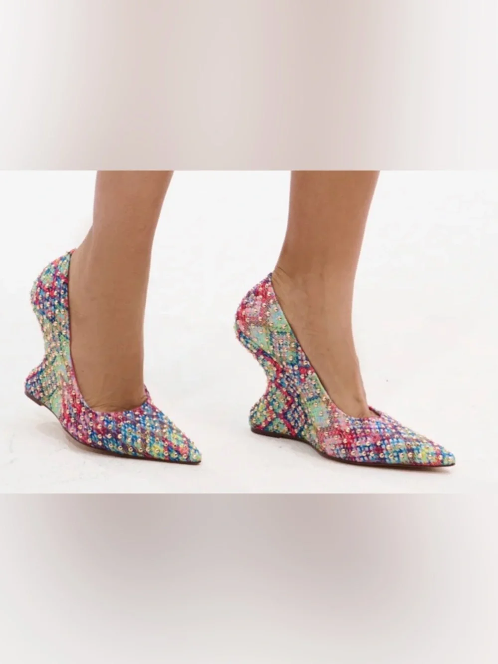 Multicolor Crystal Embellished Wedge Pump